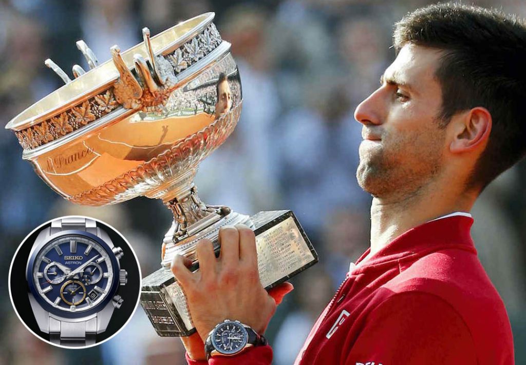 Djokovic levantando la copa del Roland Garros con un Seiko Astron